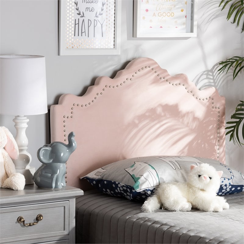 Baxton Studio Nadeen Contemporary Velvet Twin Headboard in Light Pink