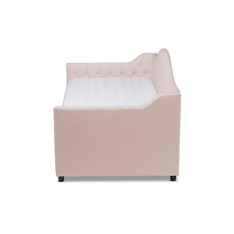 Baxton Studio Perry Velvet Upholstered Twin Daybed with Trundle in Pink