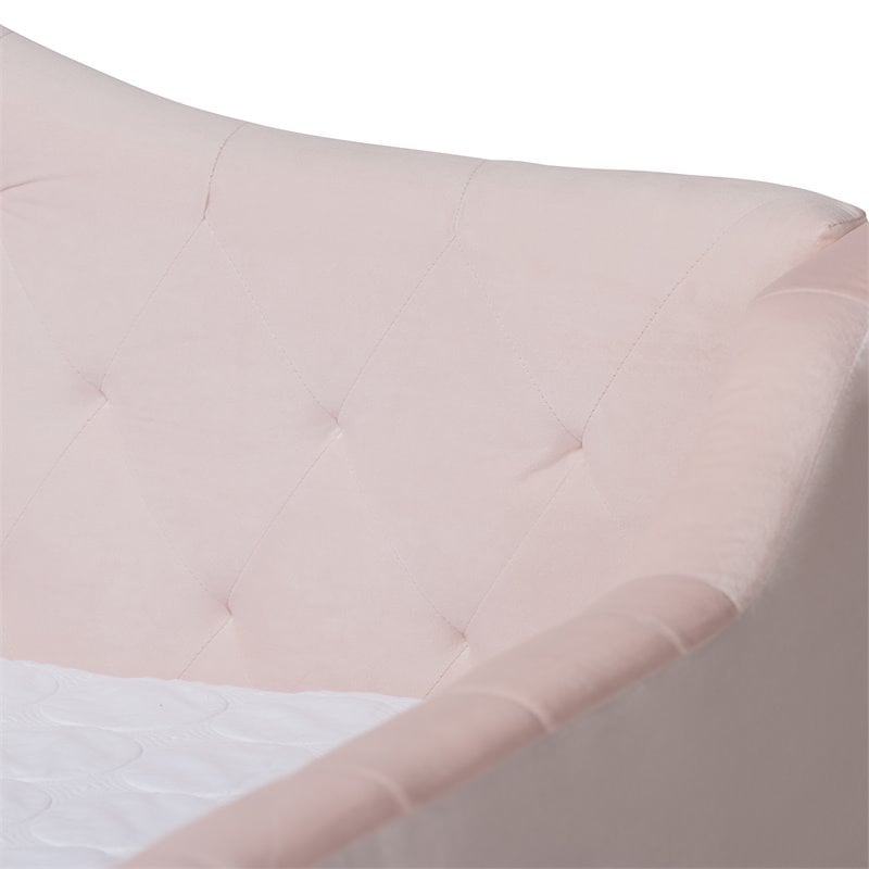 Baxton Studio Perry Velvet Upholstered Twin Daybed with Trundle in Pink