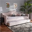 Baxton Studio Perry Velvet Upholstered Twin Daybed with Trundle in Pink