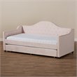 Baxton Studio Perry Velvet Upholstered Twin Daybed with Trundle in Pink