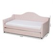 Baxton Studio Perry Velvet Upholstered Twin Daybed with Trundle in Pink