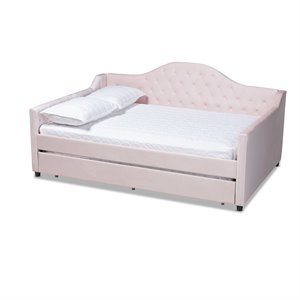 baxton studio perry velvet upholstered full daybed with trundle in pink
