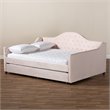 Baxton Studio Perry Velvet Upholstered Queen Daybed with Trundle in Pink