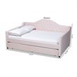 Baxton Studio Perry Velvet Upholstered Queen Daybed with Trundle in Pink