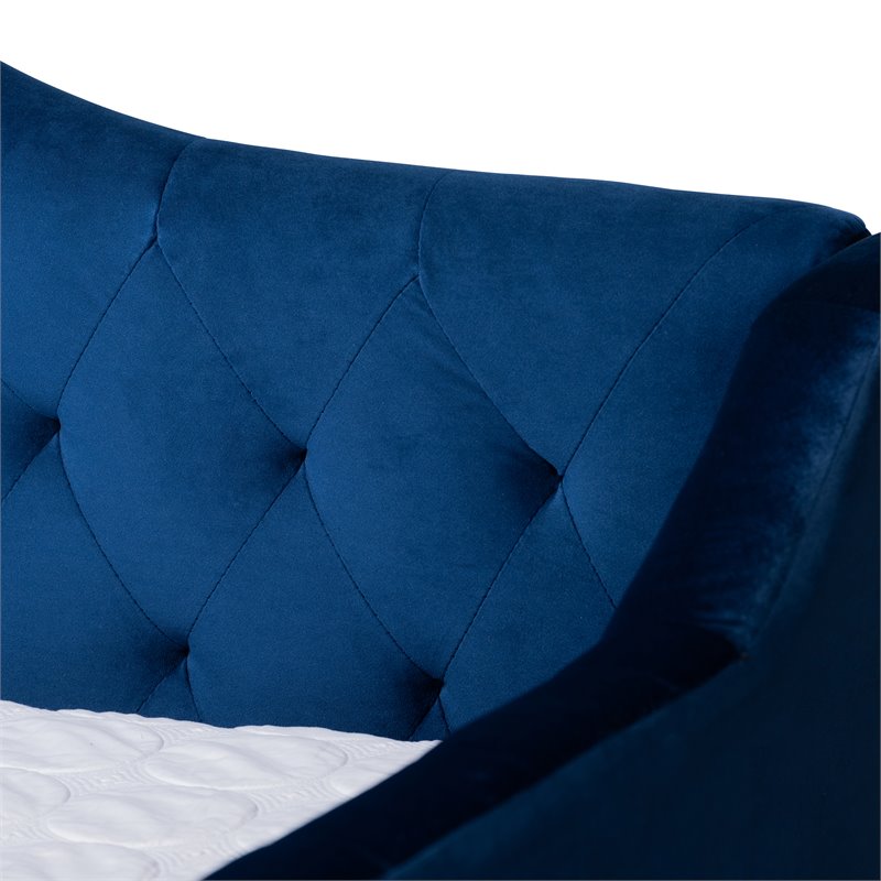 Baxton Studio Perry Contemporary Tufted Velvet Twin Daybed with Trundle in Blue