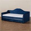 Baxton Studio Perry Contemporary Tufted Velvet Twin Daybed with Trundle in Blue
