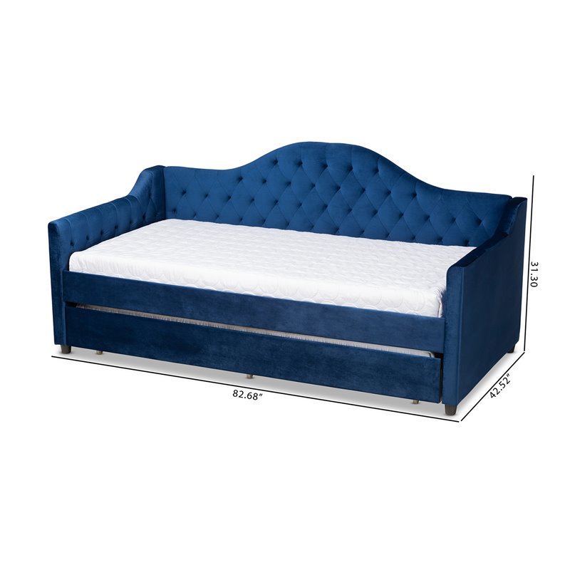Baxton Studio Perry Contemporary Tufted Velvet Twin Daybed with Trundle in Blue