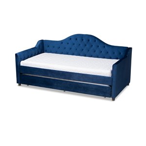baxton studio perry contemporary tufted velvet twin daybed with trundle in blue