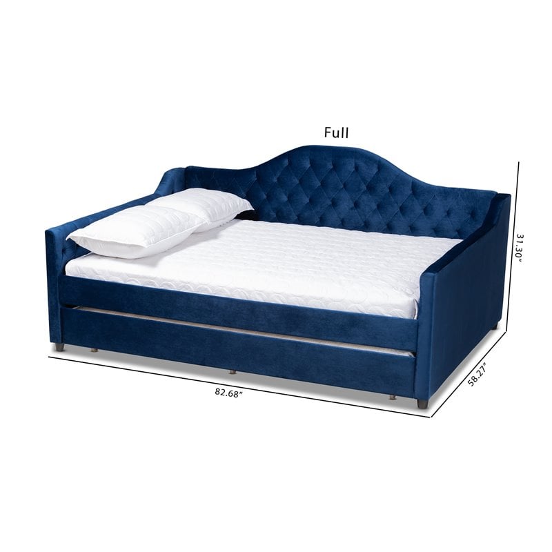 Baxton Studio Perry Velvet Upholstered Full Daybed with Trundle in Blue