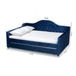 Baxton Studio Perry Velvet Upholstered Full Daybed with Trundle in Blue