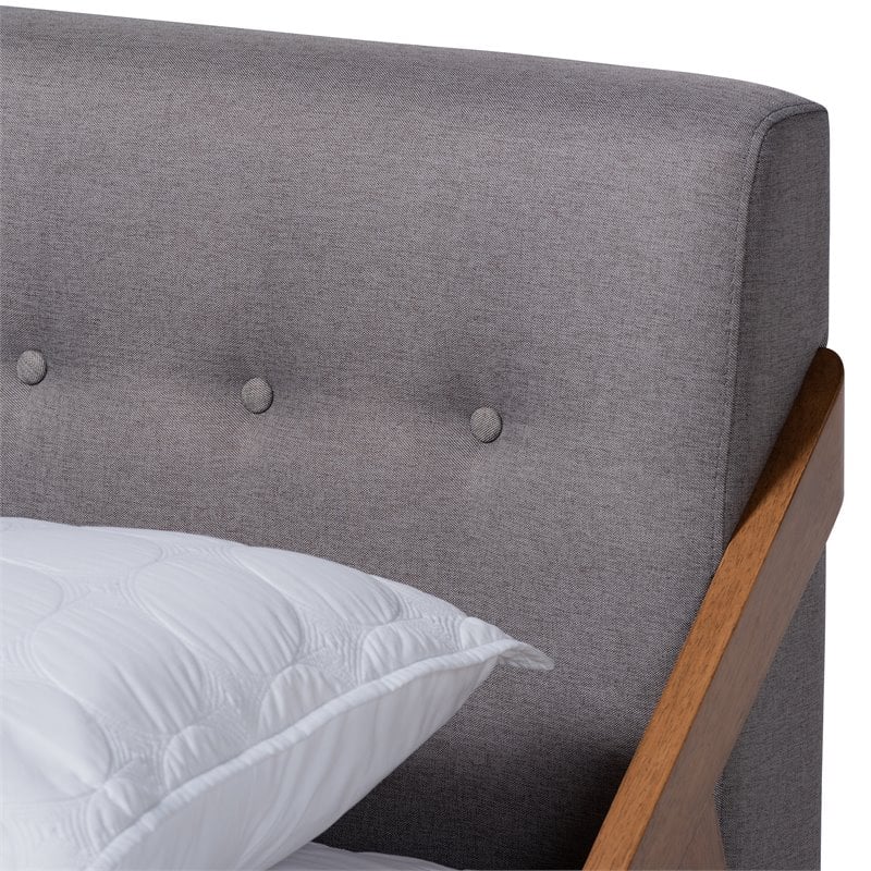 Baxton Studio Sante Mid-Century Upholstered Wood Full Platform Bed in Gray