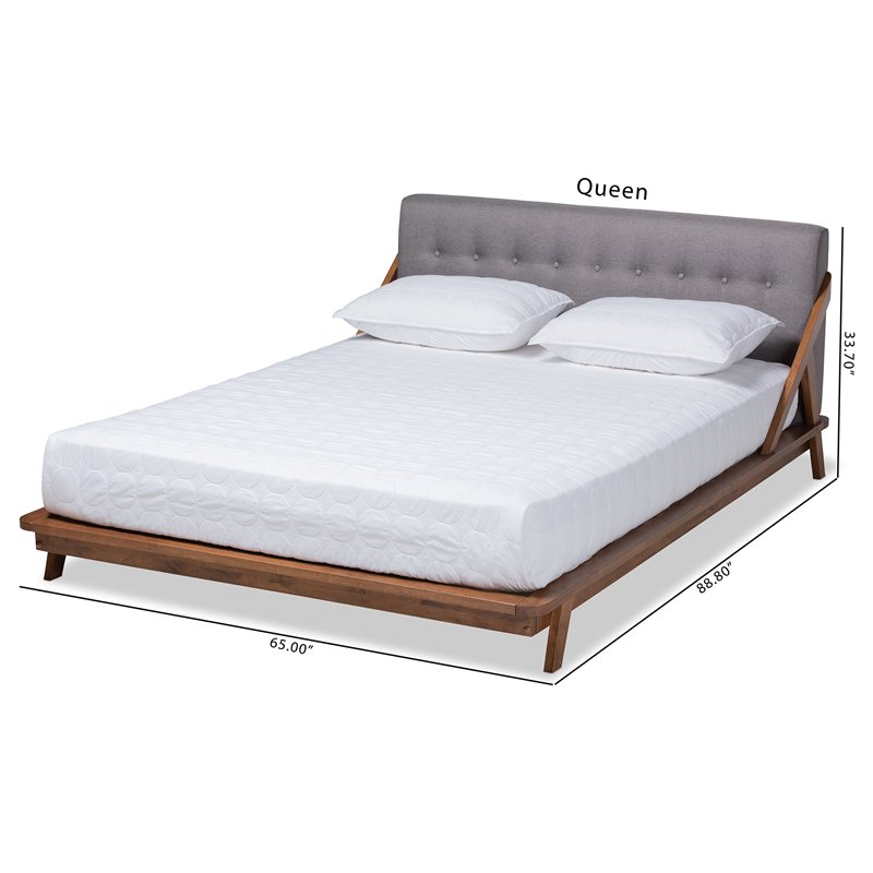 Baxton Studio Sante Mid-Century Upholstered Wood Queen Platform Bed in Gray