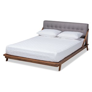 Baxton Studio Sante Mid-Century Upholstered Wood King Platform Bed in Gray