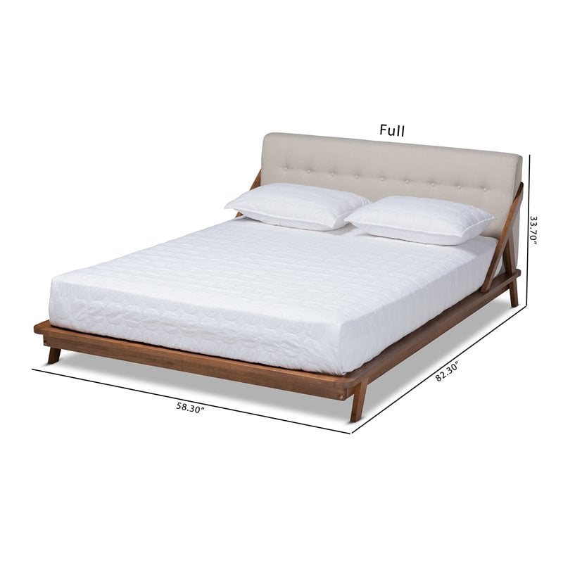 Baxton Studio Sante Mid-Century Upholstered Wood Full Platform Bed - Light Beige