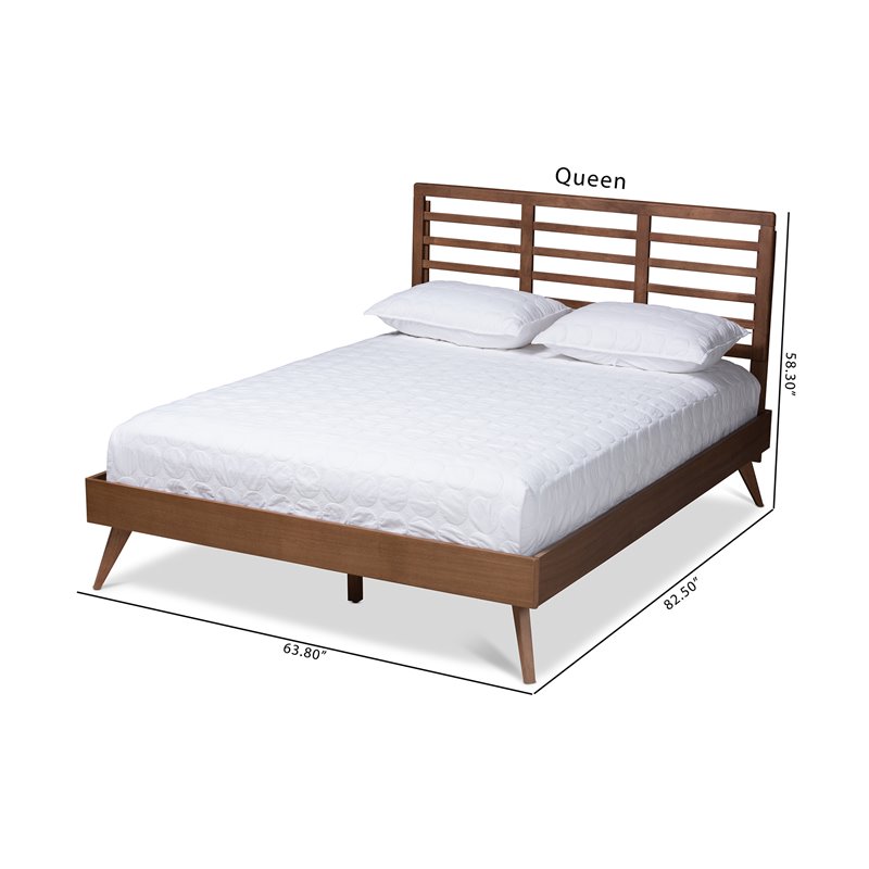 Baxton Studio Calisto Mid-Century Wood Queen Platform Bed in Walnut Brown