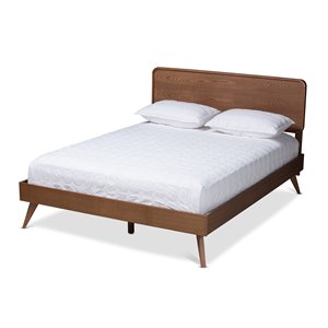 Baxton Studio Demeter Mid-Century Wood Full Platform Bed in Walnut Brown