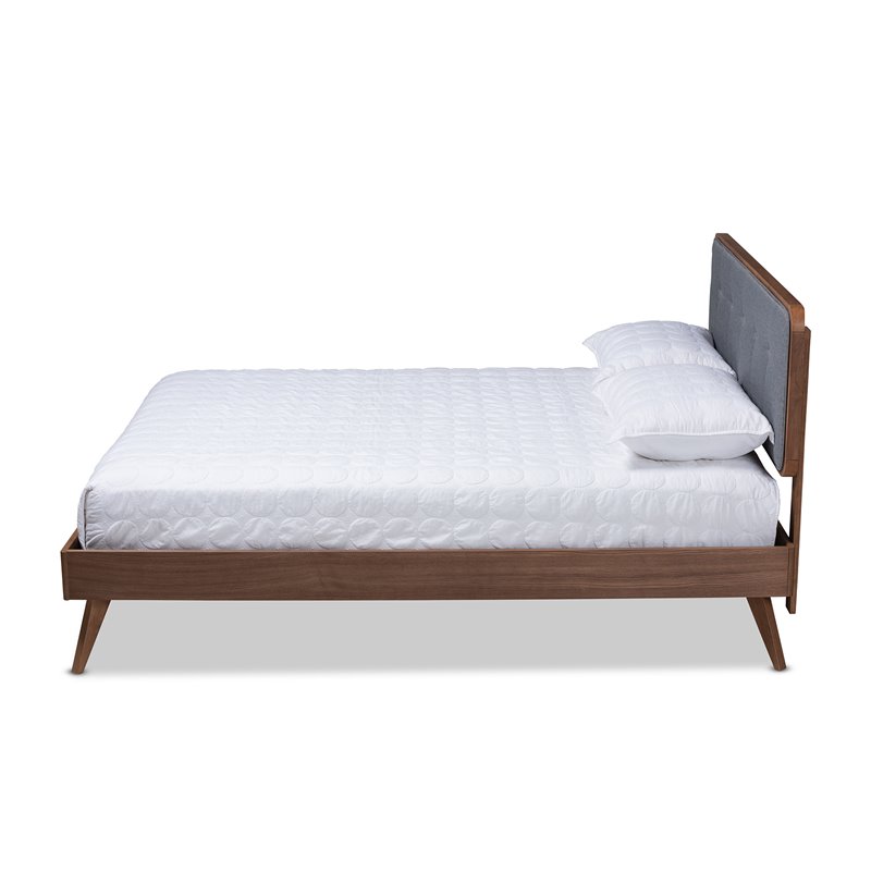 Baxton Studio Dilara Mid-Century Wood and Fabric Full Platform Bed in Dark Gray