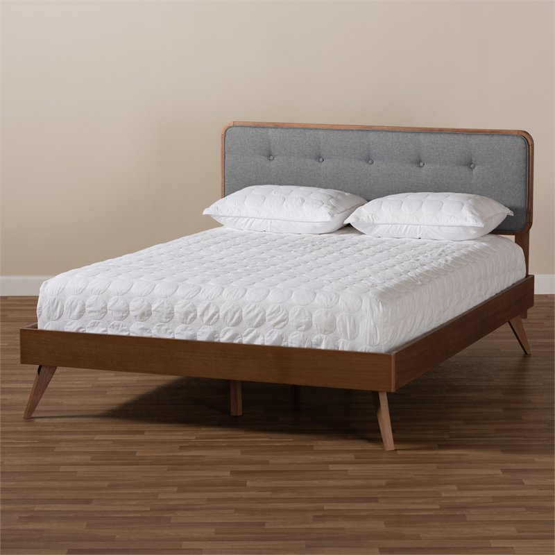 Baxton Studio Dilara Mid-Century Wood and Fabric Full Platform Bed in Dark Gray
