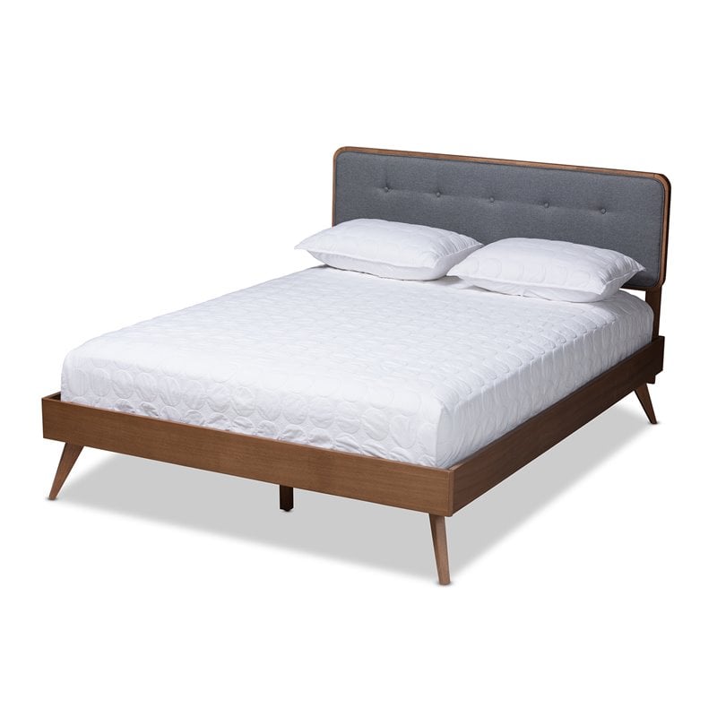 Baxton Studio Dilara Mid-Century Wood and Fabric Full Platform Bed in Dark Gray