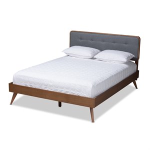 Baxton Studio Dilara Mid-Century Wood and Fabric Queen Platform Bed in Dark Gray