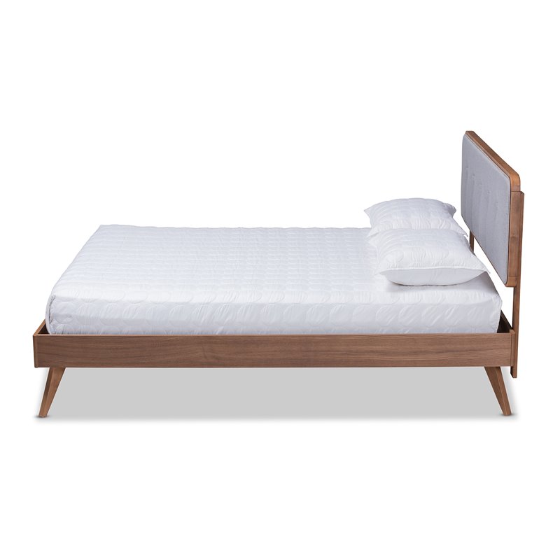 Baxton Studio Dilara Mid-Century Wood and Fabric Queen Platform Bed - Light Gray