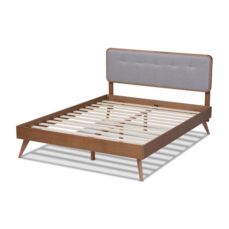 Baxton Studio Dilara Mid-Century Wood and Fabric Queen Platform Bed - Light Gray