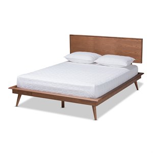 baxton studio karine mid-century wood full platform bed in walnut brown