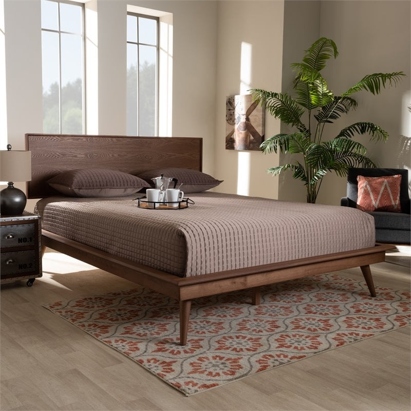 Baxton Studio Karine Mid-Century Wood Queen Platform Bed in Walnut Brown