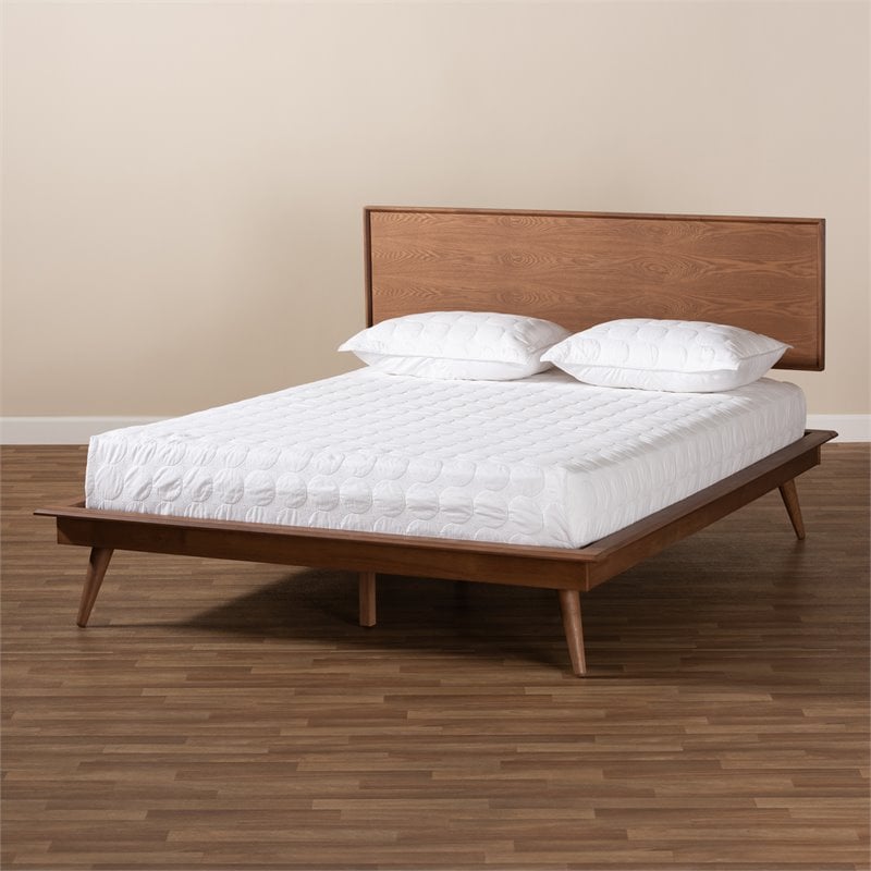 Baxton Studio Karine Mid-Century Wood Queen Platform Bed in Walnut Brown