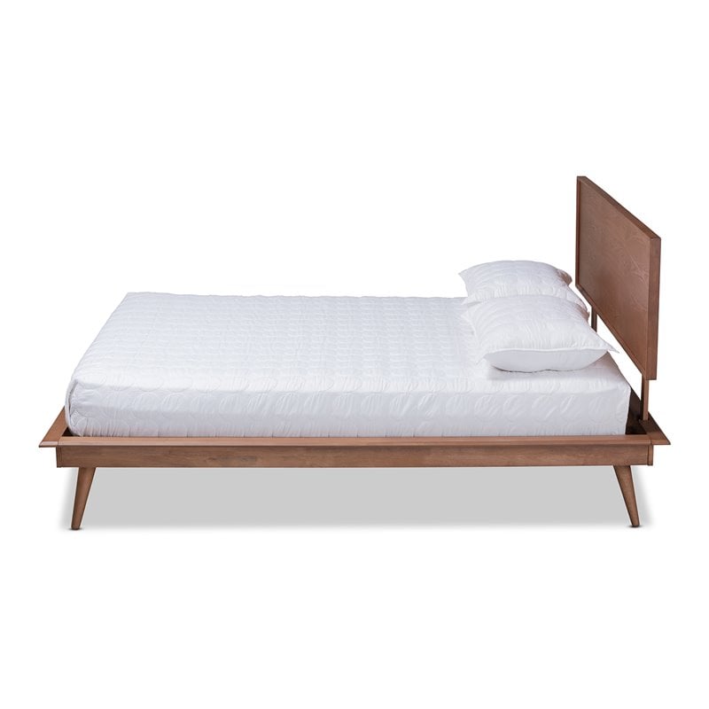 Baxton Studio Karine Mid-Century Wood King Platform Bed in Walnut Brown
