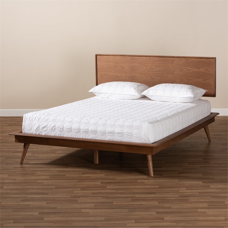 Baxton Studio Karine Mid-Century Wood King Platform Bed in Walnut Brown