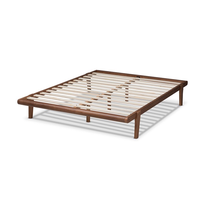 Baxton Studio Kaia Mid-Century Wood King Platform Bed in Walnut Brown