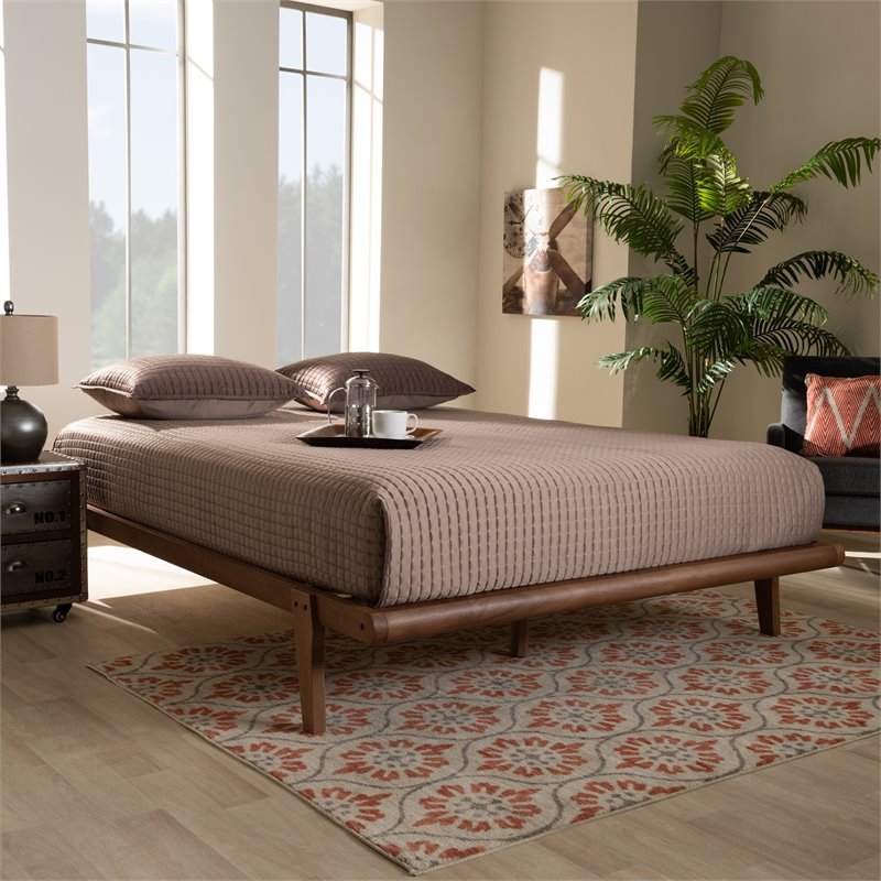 Baxton Studio Kaia Mid-Century Wood King Platform Bed in Walnut Brown