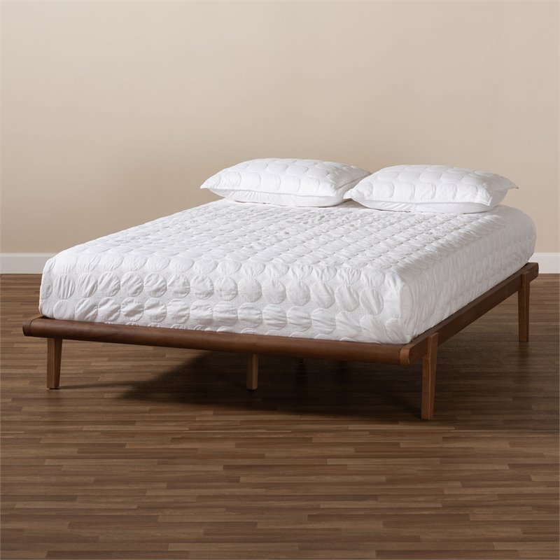 Baxton Studio Kaia Mid-Century Wood King Platform Bed in Walnut Brown