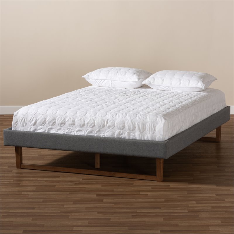 Baxton Studio Liliya Mid-Century Wood and Fabric Full Platform Bed in Dark Gray