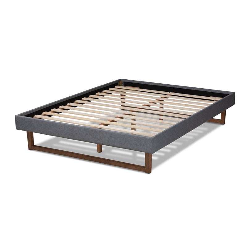 Baxton Studio Liliya Mid-Century Wood and Fabric Queen Platform Bed in Dark Gray