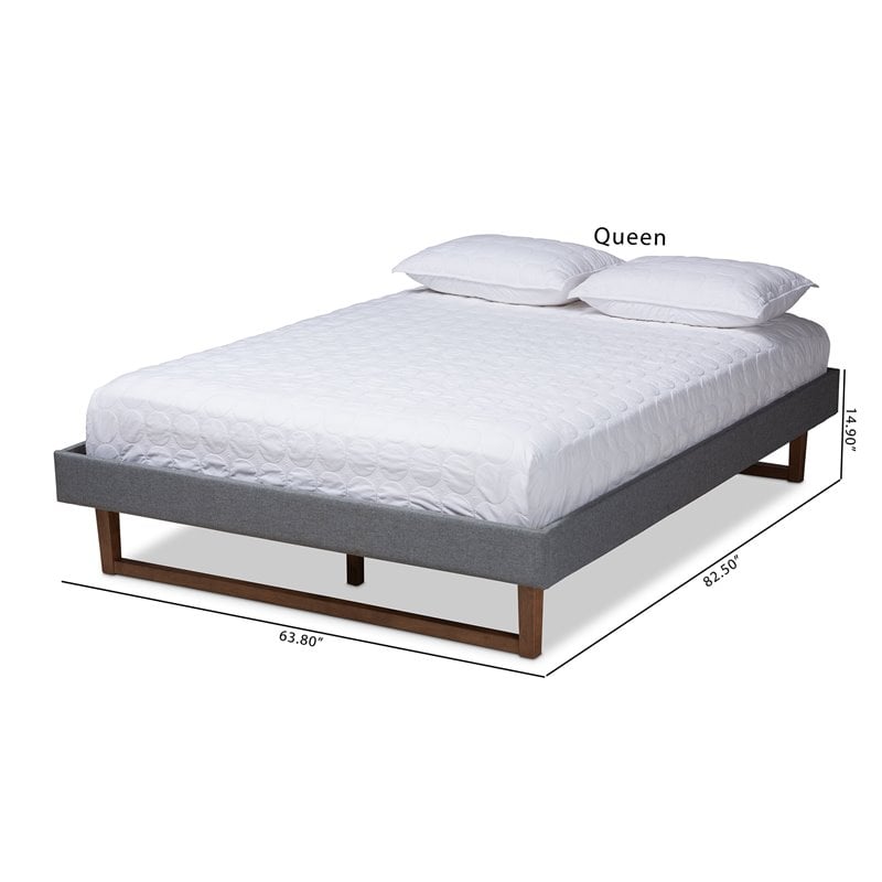 Baxton Studio Liliya Mid-Century Wood and Fabric Queen Platform Bed in Dark Gray