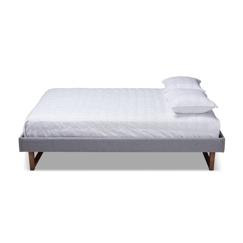 Baxton Studio Liliya Mid-Century Wood and Fabric Full Platform Bed in Light Gray