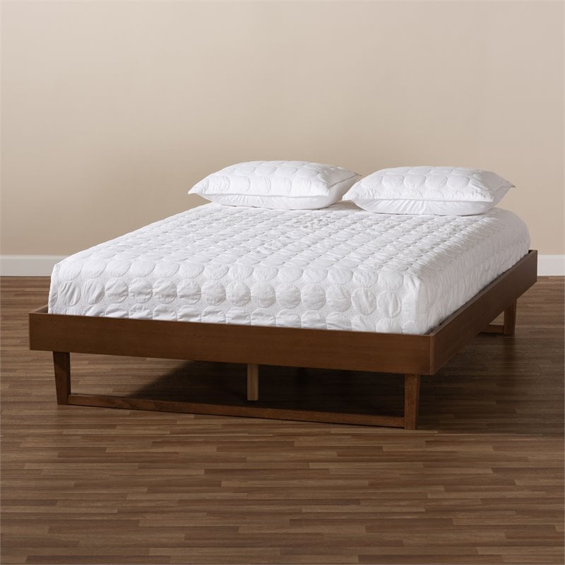 Baxton Studio Liliya Mid-Century Wood Full Platform Bed in Walnut Brown