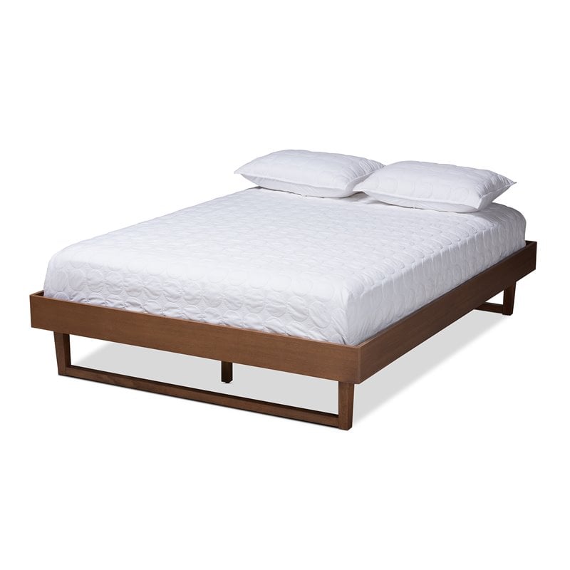 Baxton Studio Liliya Mid-Century Wood King Platform Bed in Walnut Brown