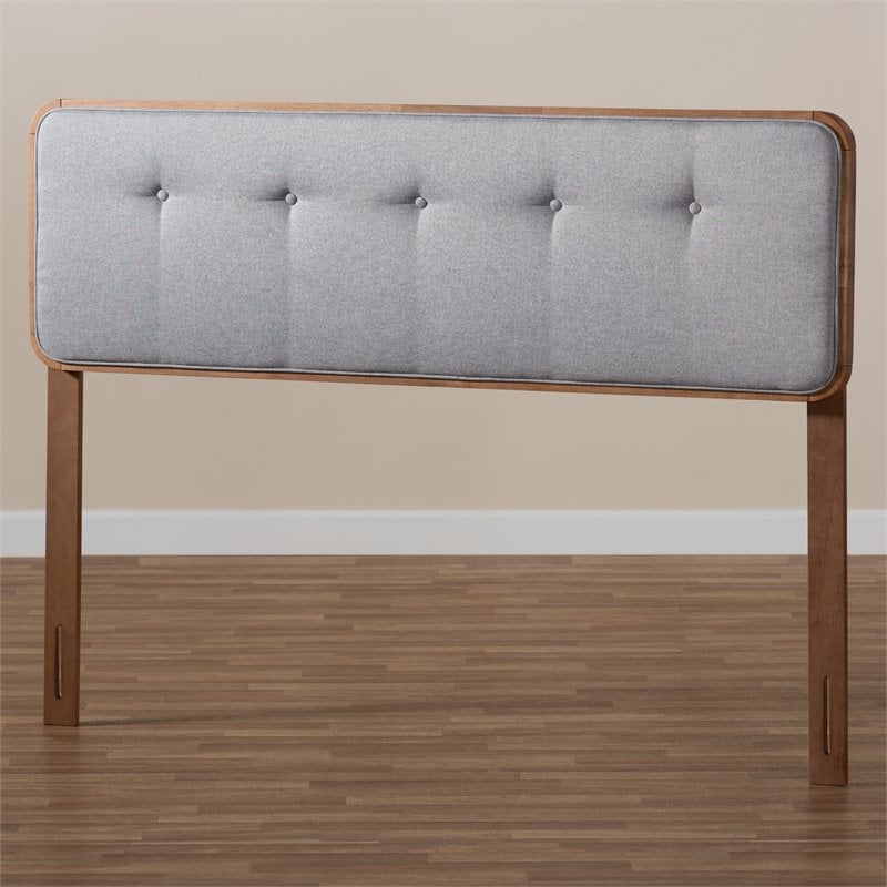 baxton studio palina mid-century wood tufted queen headboard in light gray