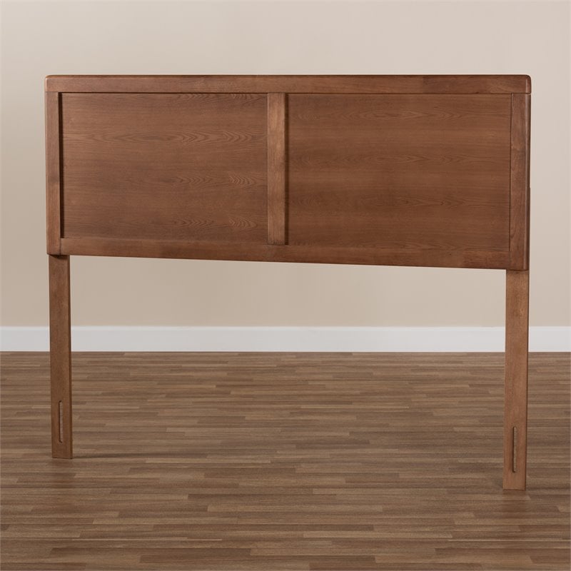 Baxton Studio Raya Mid-Century Wood King Headboard in Walnut Brown
