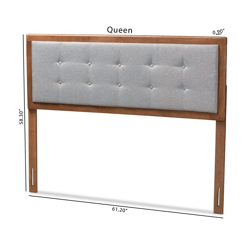 Baxton Studio Sarine Mid-Century Wood Tufted Queen Headboard in Light Gray