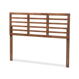 Baxton Studio Salome Mid-Century Wood Slat Queen Headboard in Walnut Brown