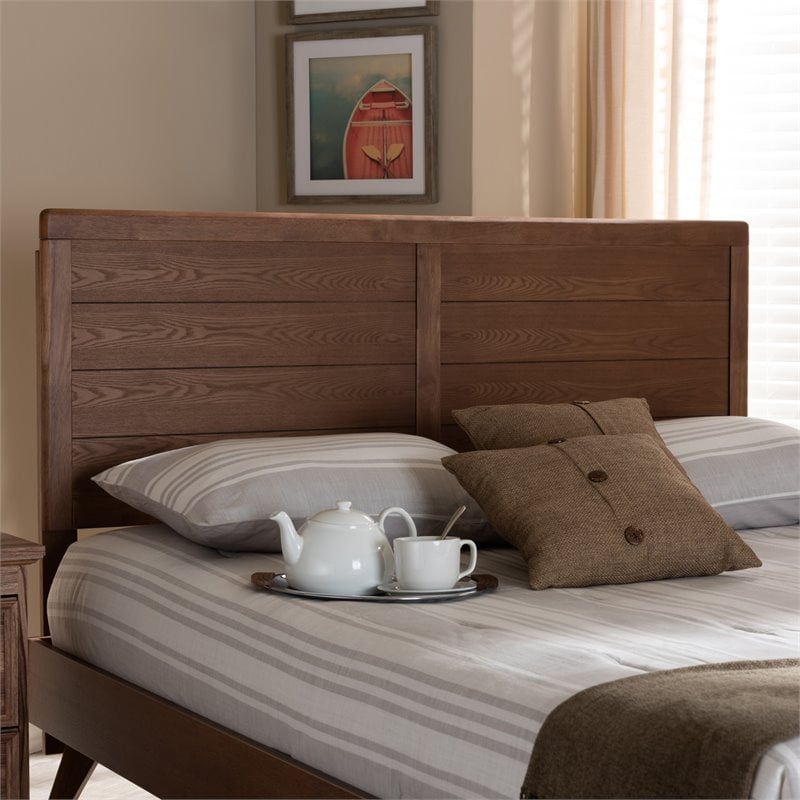 Baxton Studio Seren Mid-Century Wood King Headboard in Walnut Brown