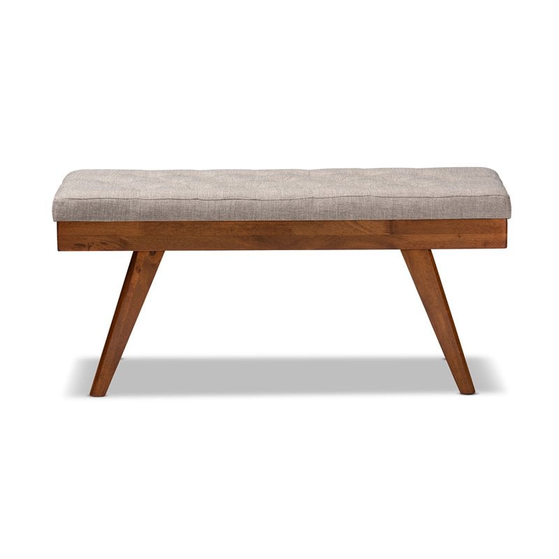 Baxton Studio Alona Mid-Century Upholstered Wood Bench in Light Gray