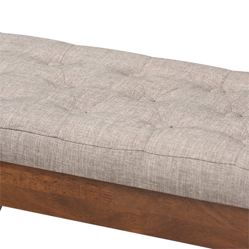 Baxton Studio Alona Mid-Century Upholstered Wood Bench in Light Gray