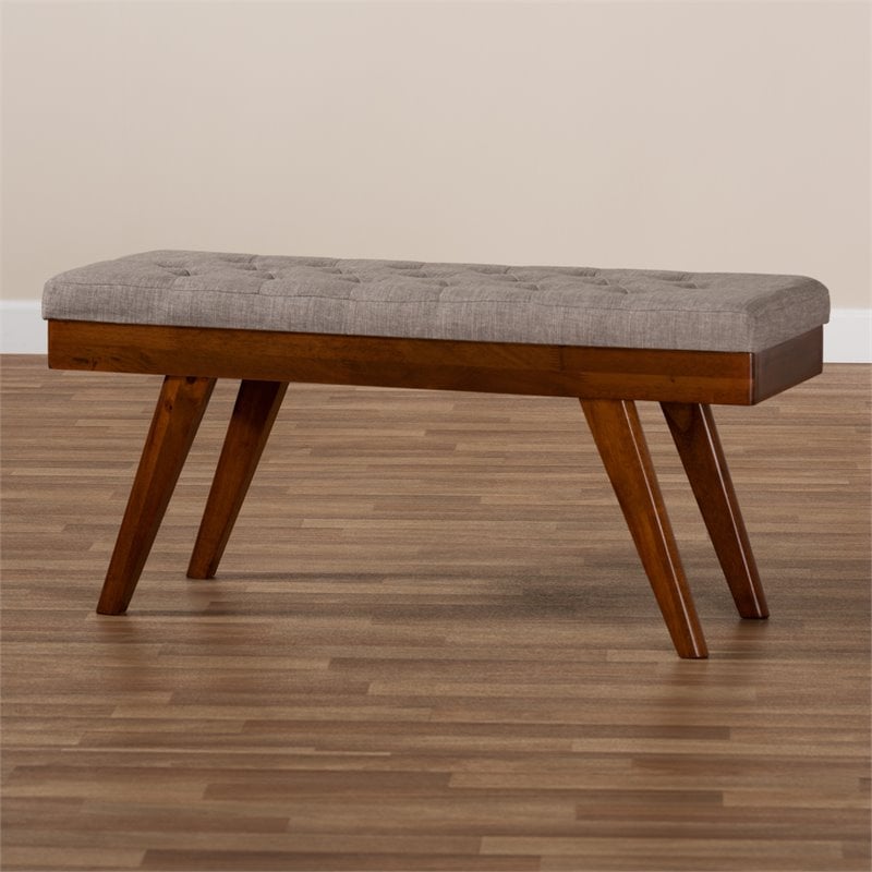 Baxton Studio Alona Mid-Century Upholstered Wood Bench in Light Gray