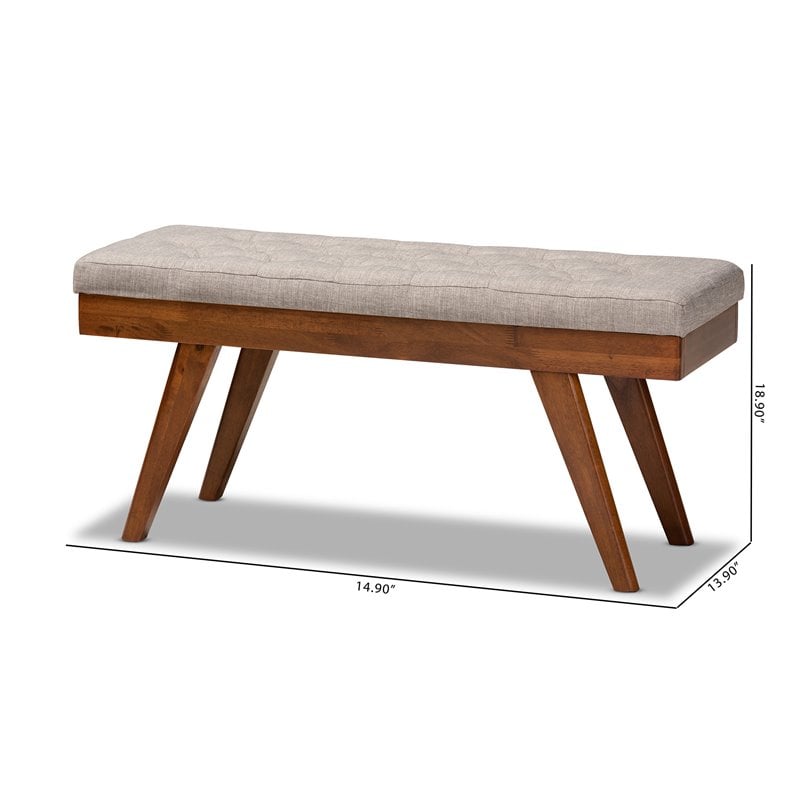 Baxton Studio Alona Mid-Century Upholstered Wood Bench in Light Gray